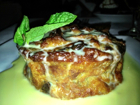 Bread pudding with whiskey sauce at Ruth's Chris in Weehawken, New Jersey