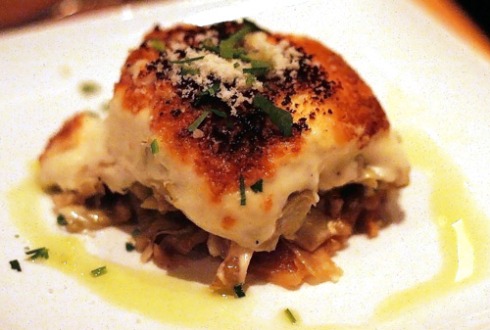 Anginares moussaka at Pylos in the East Village, Manhattan.