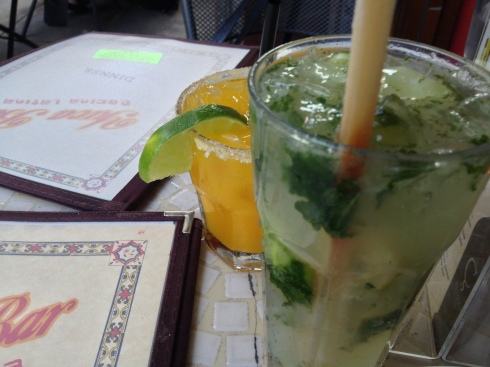 At Happy Hour (5-8 every evening), drinks like the Brazilian Mojito (foreground) and Mango Margarita are only $7. 