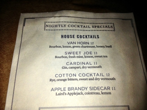 In addition to the cocktail menu, Van Horn offers a rotating special drink each evening.