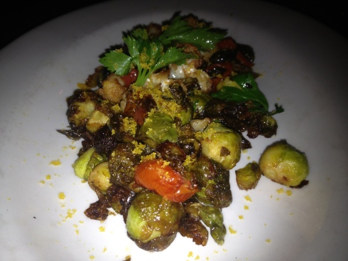 Crispy Brussels and cauliflower are laced with Sardinian mullet bottarga for a delicious appetizer. Along with the charred octopus, previously featured on our Best Thing I Ate Last Week, this is a must-order.