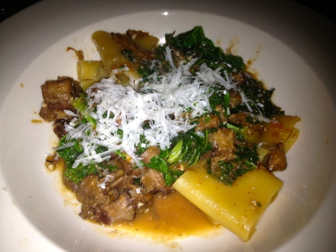 Emporio's pastas--like this oxtail and kale special--arrive al dente and always leave us satisfied.